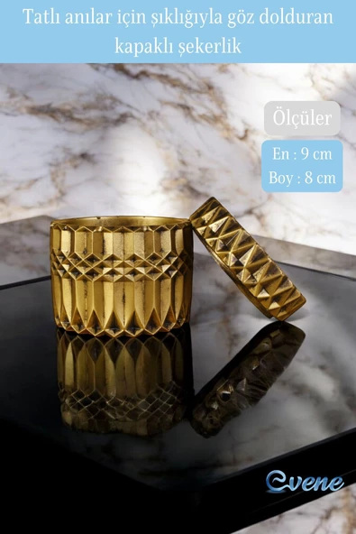 Evene Kapaklı Şekerlik Drajelik Şekerlik Altın Eskitme Renk Model 13 - Resim 2