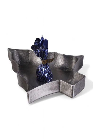 Evene Şekerlik Gümüş Eskitme Renk Sunumluk Drajelik Dekoratif Tabak Ağaç Model ürün görseli 1