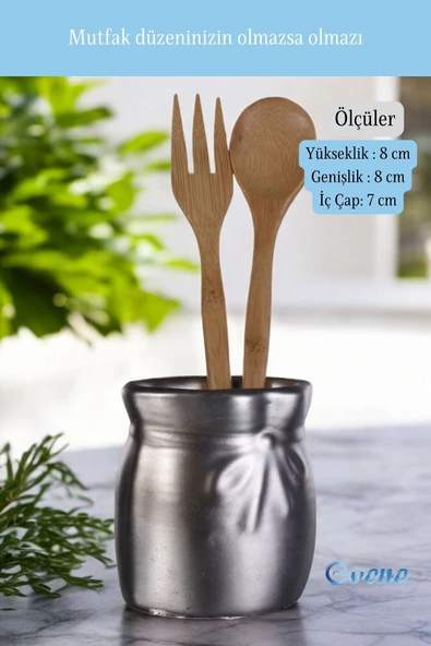 Evene Tezgah Üstü Kaşıklık Dekoratif Dik Kaşıklık Silindir Kaşıklık Gümüş Eskitme Renk Model 8 - Resim 2