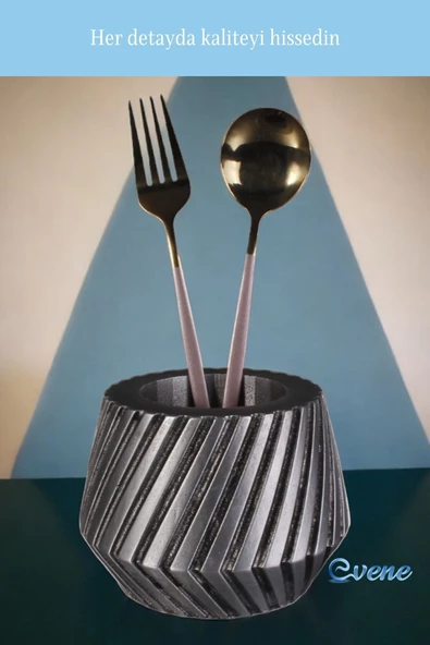 Evene Tezgah Üstü Kaşıklık Dekoratif Dik Kaşıklık Silindir Kaşıklık Gümüş Eskitme Renk Model 21 - Resim 6