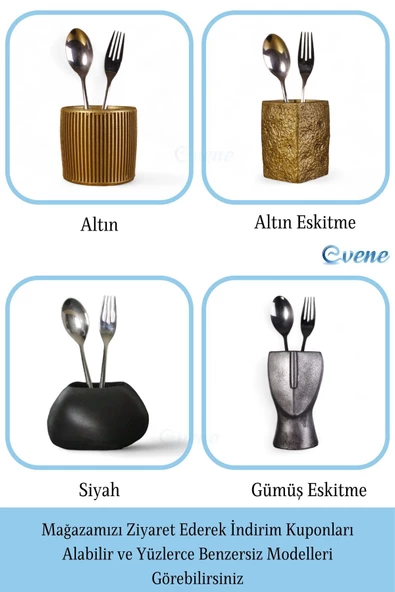 Evene Tezgah Üstü Kaşıklık Dekoratif Dik Kaşıklık Silindir Kaşıklık Gümüş Eskitme Renk Model 14 - 7