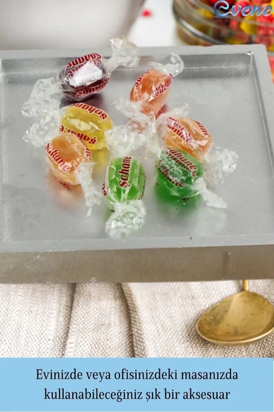 Evene Şekerlik Gümüş Renk Sunumluk Drajelik Dekoratif Tabak Dörtgen Model - Resim 4