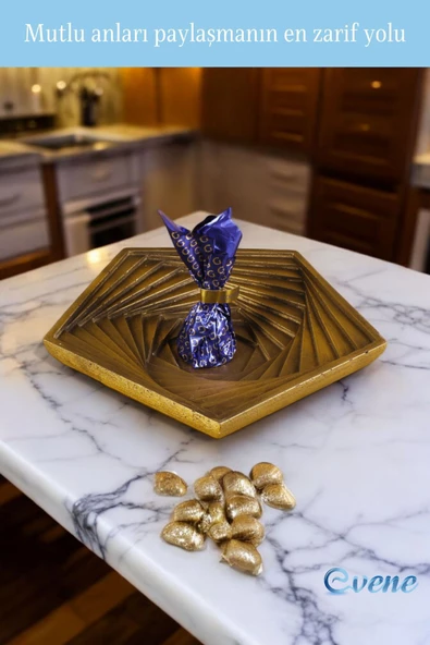Evene Şekerlik Sunumluk Drajelik Dekoratif Tabak Altın Eskitme Renk Model 9 - Resim 5