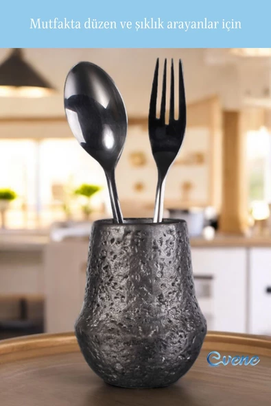 Evene Tezgah Üstü Kaşıklık Dekoratif Dik Kaşıklık Silindir Kaşıklık Gümüş Eskitme Renk Model 15 - Resim 5