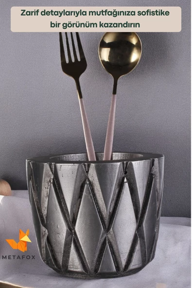 METAFOX Tezgah Kaşıklık Modern Tezgah Üstü Kaşıklık Dekoratif Dik Kaşıklık Gümüş Eskitme Renk Model 18 - 4