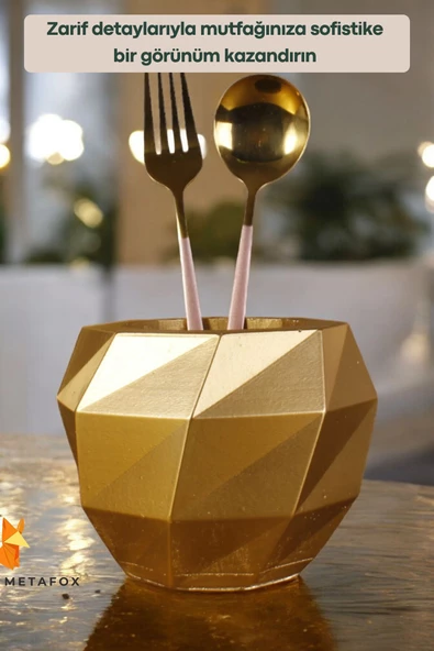 METAFOX Tezgah Kaşıklık Modern Tezgah Üstü Kaşıklık Dekoratif Dik Kaşıklık Altın Renk Model 20 - Resim 4