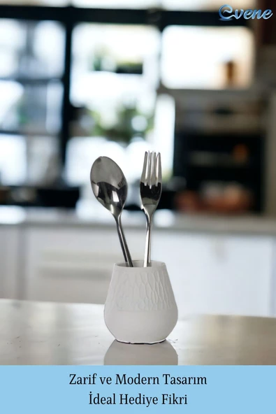 Evene Tezgah Üstü Kaşıklık Dekoratif Dik Kaşıklık Silindir Kaşıklık Beyaz Renk Model 3 - Resim 4