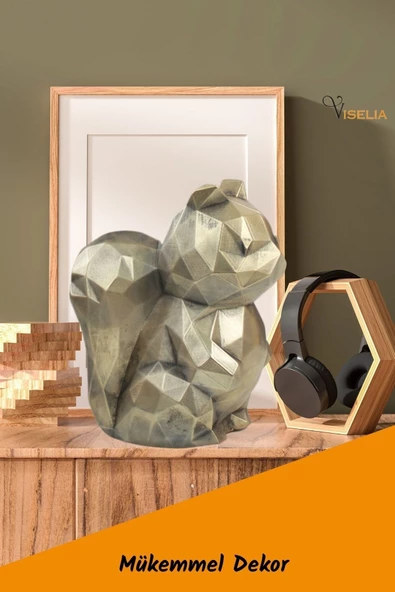 Viselia Dekoratif Sincap Biblo Heykel El Yapımı Sevimli Hediyelik Süs Eşyası Poly Model Tasarım Ürünü - Resim 2