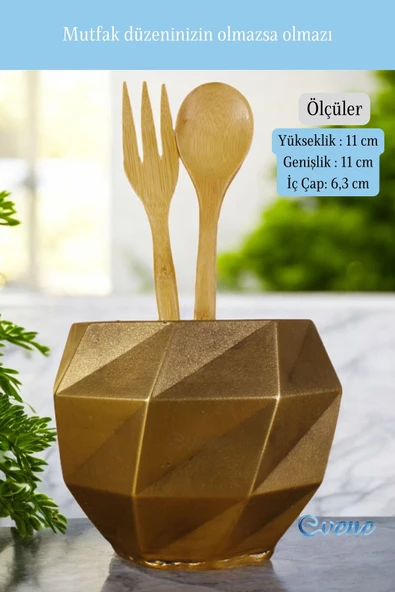 Evene Tezgah Üstü Kaşıklık Dekoratif Dik Kaşıklık Silindir Kaşıklık Altın Eskitme Renk Model 20 - Resim 2