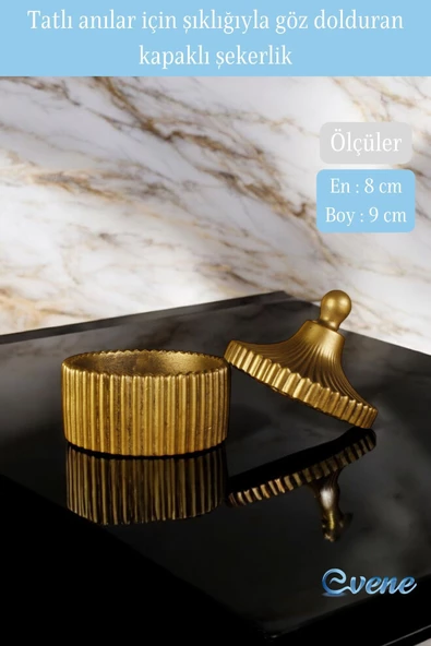 Evene Kapaklı Şekerlik Drajelik Şekerlik Altın Eskitme Renk Model 15 - Resim 2