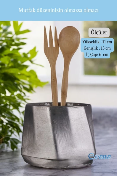 Evene Tezgah Üstü Kaşıklık Dekoratif Dik Kaşıklık Silindir Kaşıklık Gümüş Eskitme Renk Model 17 - Resim 2