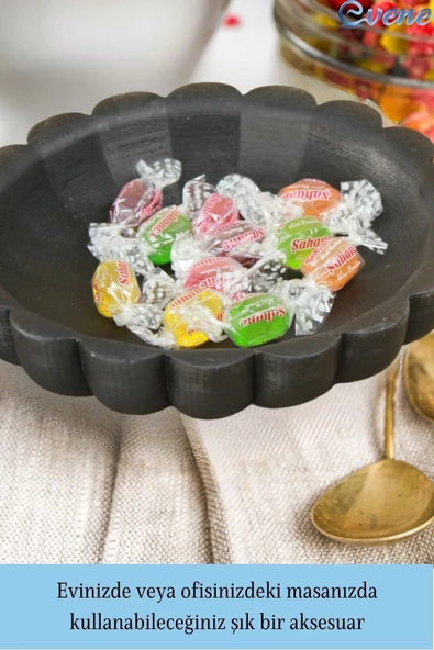 Evene Şekerlik Siyah Renk Sunumluk Drajelik Dekoratif Tabak Çiçek Model - Resim 3