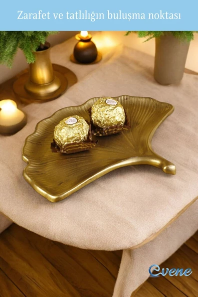 Evene Şekerlik Sunumluk Drajelik Dekoratif Tabak Altın Eskitme Renk Model 19 - Resim 3
