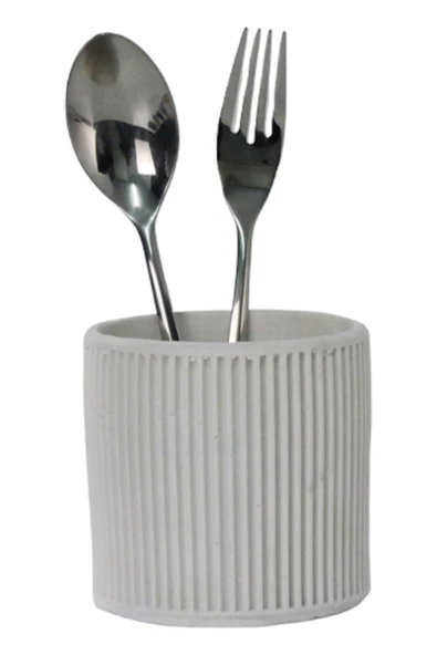 Evene Tezgah Üstü Kaşıklık Dekoratif Dik Kaşıklık Silindir Kaşıklık Beyaz Renk Model 1 ürün görseli 1