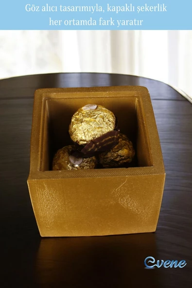 Evene Kapaklı Şekerlik Drajelik Şekerlik Altın Renk Model 18 - Resim 2