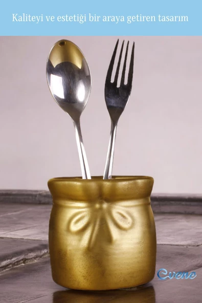 Evene Tezgah Üstü Kaşıklık Dekoratif Dik Kaşıklık Silindir Kaşıklık Altın Eskitme Renk Model 8 - Resim 4