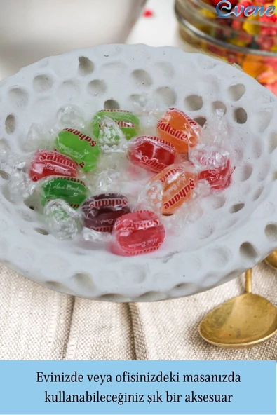 Evene Şekerlik Beyaz Renk Sunumluk Drajelik Dekoratif Tabak Baloncuklu Model - Resim 4