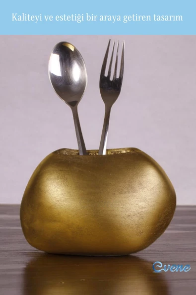 Evene Tezgah Üstü Kaşıklık Dekoratif Dik Kaşıklık Silindir Kaşıklık Altın Eskitme Renk Model 22 - Resim 3