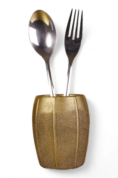 Evene Tezgah Üstü Kaşıklık Dekoratif Dik Kaşıklık Silindir Kaşıklık Altın Eskitme Renk Model 13 ürün görseli 1