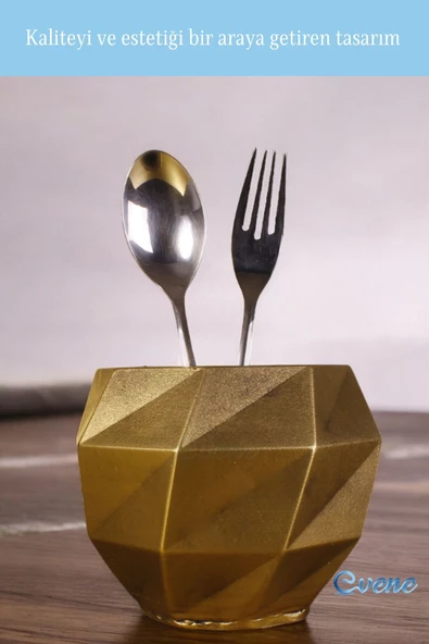 Evene Tezgah Üstü Kaşıklık Dekoratif Dik Kaşıklık Silindir Kaşıklık Altın Eskitme Renk Model 20 - Resim 3