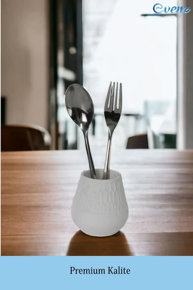 Evene Tezgah Üstü Kaşıklık Dekoratif Dik Kaşıklık Silindir Kaşıklık Beyaz Renk Model 3 - Resim 3