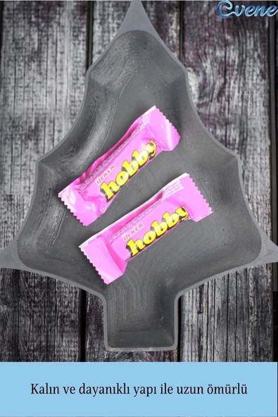 Evene Şekerlik Siyah Renk Sunumluk Drajelik Dekoratif Tabak Ağaç Model - Resim 4