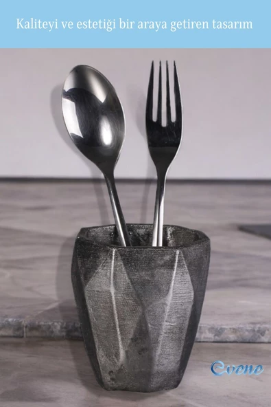 Evene Tezgah Üstü Kaşıklık Dekoratif Dik Kaşıklık Silindir Kaşıklık Gümüş Eskitme Renk Model 2 - Resim 4