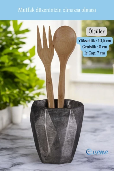 Evene Tezgah Üstü Kaşıklık Dekoratif Dik Kaşıklık Silindir Kaşıklık Gümüş Eskitme Renk Model 2 - Resim 3
