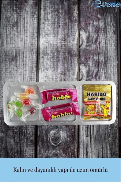 Evene Şekerlik Gümüş Renk Sunumluk Drajelik Dekoratif Tabak Üçlü Model - Resim 4