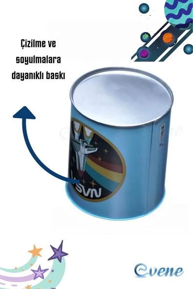 Evene Metal Para Kumbarası Açılmaz Baskılı Büyük Boy Nasa Desenli - 4