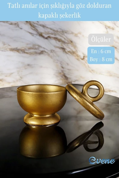 Evene Kapaklı Şekerlik Drajelik Şekerlik Altın Eskitme Renk Model 12 - Resim 2