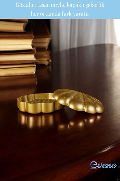 Evene Kapaklı Şekerlik Drajelik Şekerlik Altın Renk Model 16 - Resim 5