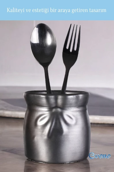 Evene Tezgah Üstü Kaşıklık Dekoratif Dik Kaşıklık Silindir Kaşıklık Gümüş Eskitme Renk Model 8 - Resim 3