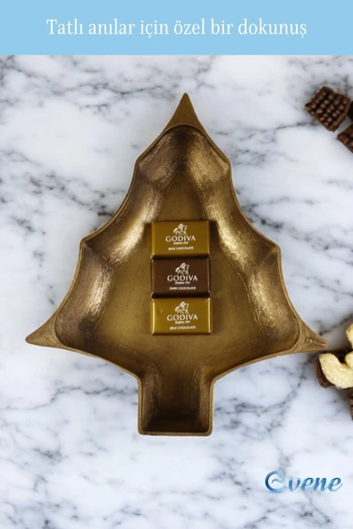 Evene Şekerlik Sunumluk Drajelik Dekoratif Tabak Altın Eskitme Renk Ağaç Model - Resim 4