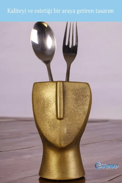 Evene Tezgah Üstü Kaşıklık Dekoratif Dik Kaşıklık Silindir Kaşıklık Altın Eskitme Renk Model 23 - Resim 3