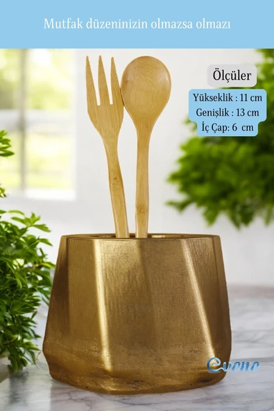 Evene Tezgah Üstü Kaşıklık Dekoratif Dik Kaşıklık Silindir Kaşıklık Altın Eskitme Renk Model 17 ürün görseli 1