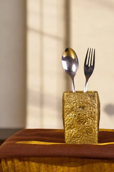 Evene Tezgah Üstü Kaşıklık Dekoratif Dik Kaşıklık Silindir Kaşıklık Altın Eskitme Renk Model 7 ürün görseli 1