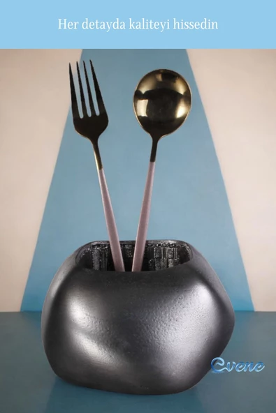 Evene Tezgah Üstü Kaşıklık Dekoratif Dik Kaşıklık Silindir Kaşıklık Gümüş Eskitme Renk Model 22 - Resim 6