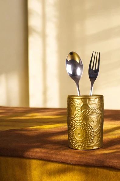 Evene Tezgah Üstü Kaşıklık Dekoratif Dik Kaşıklık Silindir Kaşıklık Altın Eskitme Renk Model 12 ürün görseli