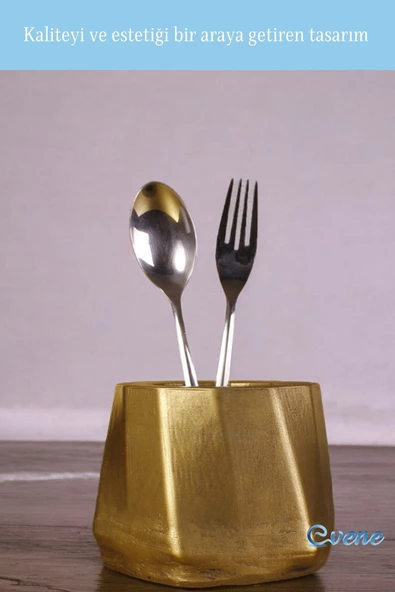 Evene Tezgah Üstü Kaşıklık Dekoratif Dik Kaşıklık Silindir Kaşıklık Altın Eskitme Renk Model 17 - Resim 2