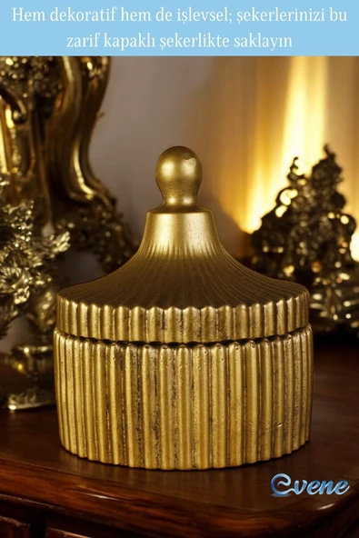 Evene Kapaklı Şekerlik Drajelik Şekerlik Altın Eskitme Renk Model 15 - Resim 3