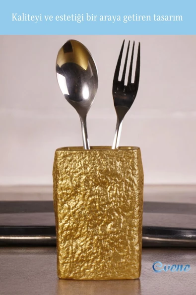 Evene Tezgah Üstü Kaşıklık Dekoratif Dik Kaşıklık Silindir Kaşıklık Altın Renk Model 7 - Resim 2