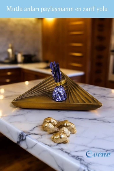 Evene Şekerlik Altın Eskitme Renk Sunumluk Drajelik Dekoratif Tabak Model 14 - Resim 6