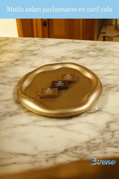 Evene Şekerlik Sunumluk Drajelik Dekoratif Tabak Altın Renk Model 17 - Resim 5