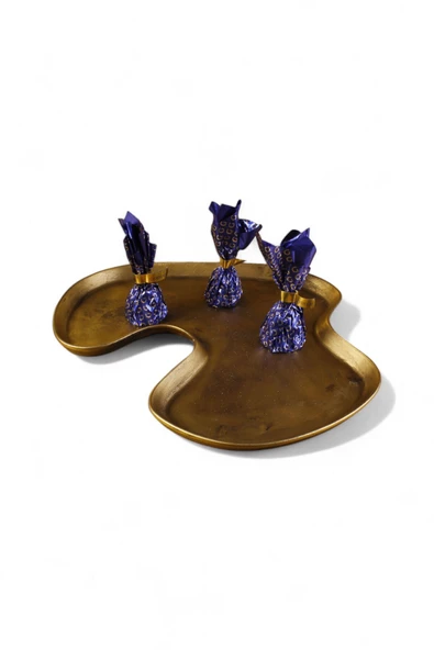 Evene Şekerlik Sunumluk Drajelik Dekoratif Tabak Altın Eskitme Renk Model 16 ürün görseli 1