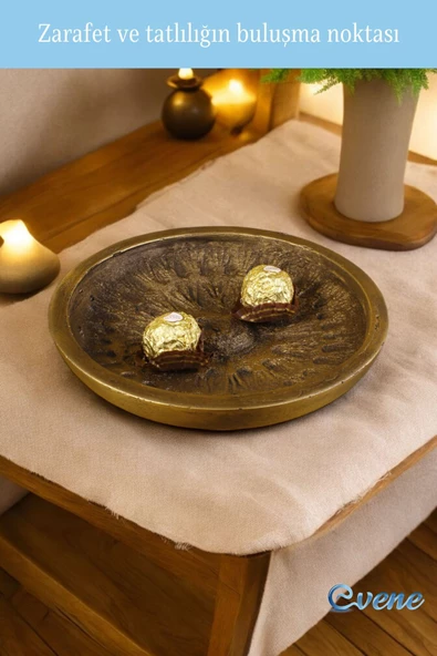 Evene Şekerlik Altın Eskitme Renk Sunumluk Drajelik Dekoratif Tabak Model 6 - Resim 3
