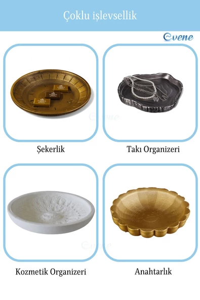 Evene Şekerlik Altın Eskitme Renk Sunumluk Drajelik Dekoratif Tabak Model 3 - Resim 7