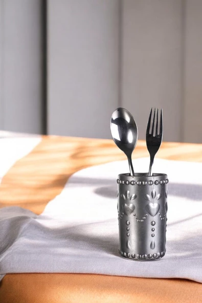 Evene Tezgah Üstü Kaşıklık Dekoratif Dik Kaşıklık Silindir Kaşıklık Gümüş Eskitme Renk Model 10 ürün görseli 1