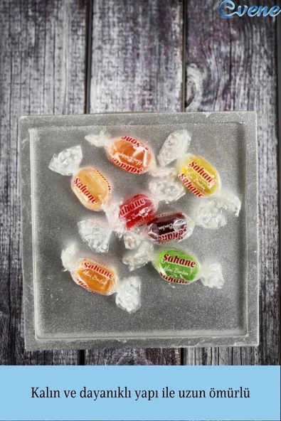 Evene Şekerlik Gümüş Renk Sunumluk Drajelik Dekoratif Tabak Dörtgen Model - Resim 5