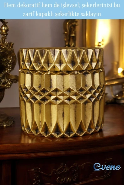Evene Kapaklı Şekerlik Drajelik Şekerlik Altın Eskitme Renk Model 13 - Resim 3
